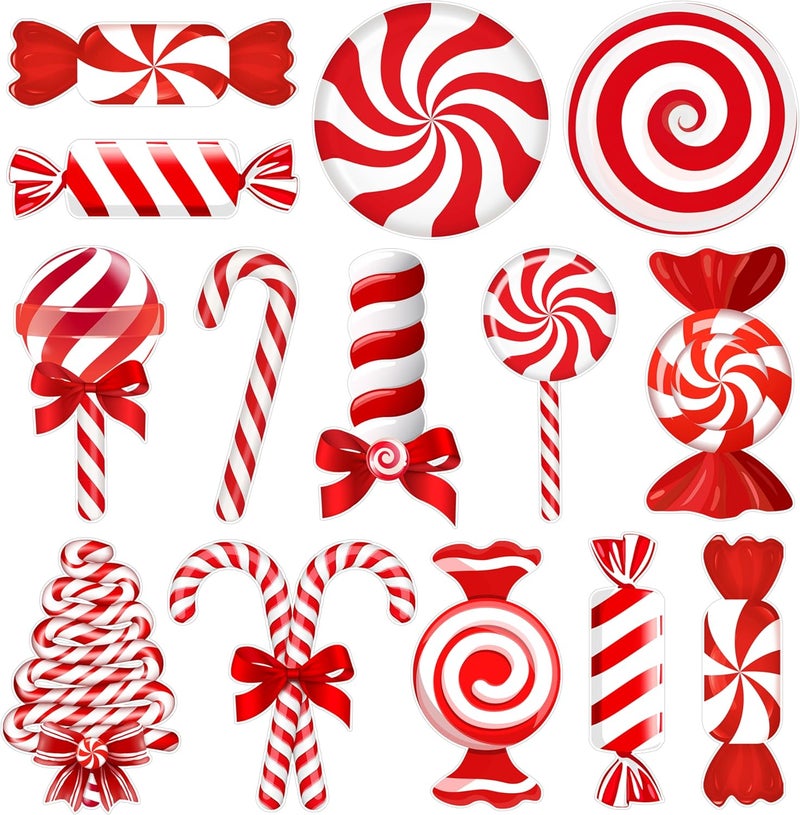 TREWAVE Winter Peppermint Candy Cane Cutouts Christmas Bulletin Board Decorations Classroom Holiday Cut-Outs Decor Home School Stickers for Wall Window Blackboard - Image 1